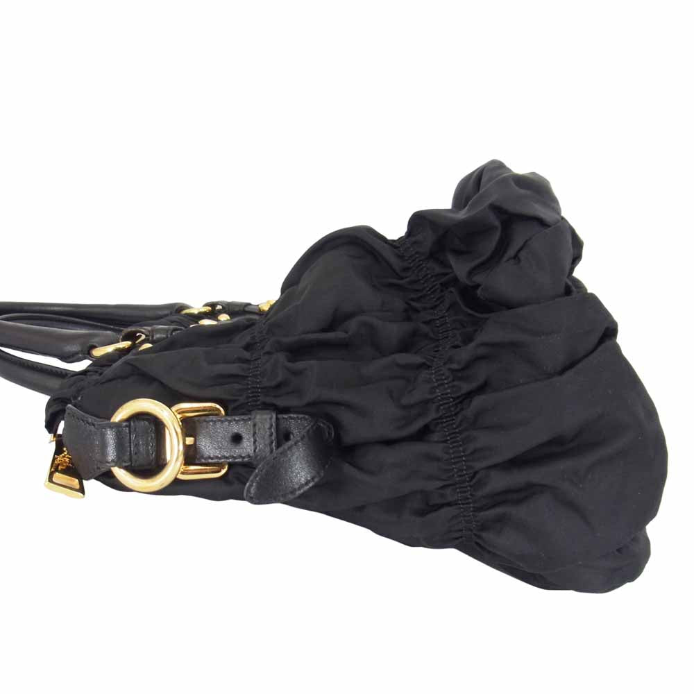 PRADA プラダ BN1336 ギャザー 2WAY バッグ ナッパーロゴ ゴールド金具 ブラック系【中古】