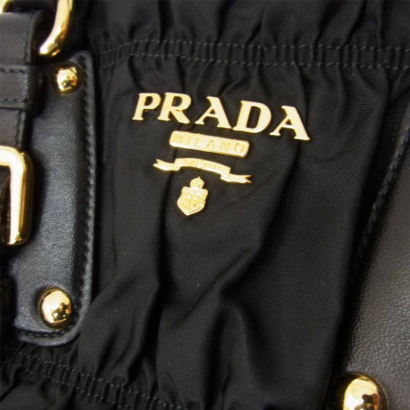 PRADA プラダ BN1336 ギャザー 2WAY バッグ ナッパーロゴ ゴールド金具 ブラック系【中古】