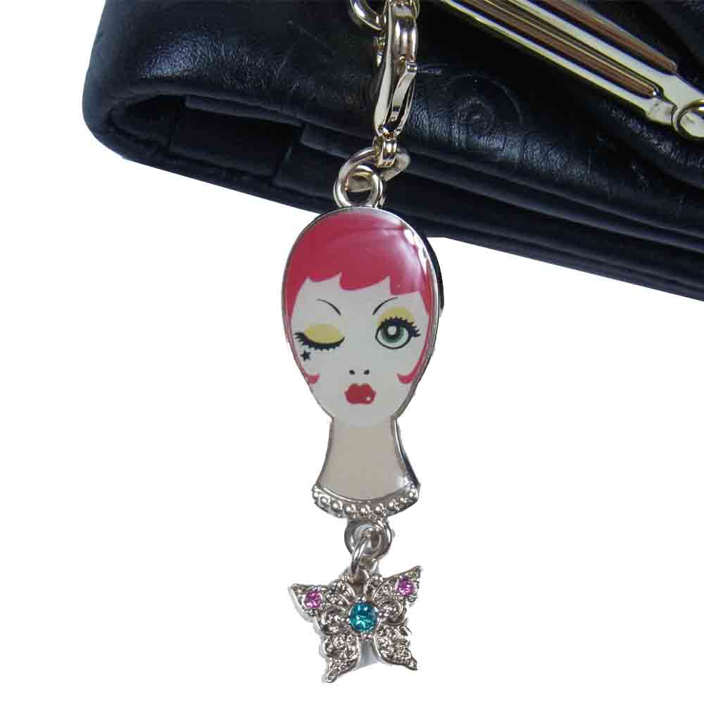 ANNA SUI アナスイ 315821 外口金 二つ折り 牛革 財布 ドール ブラック系【新古品】【未使用】【中古】