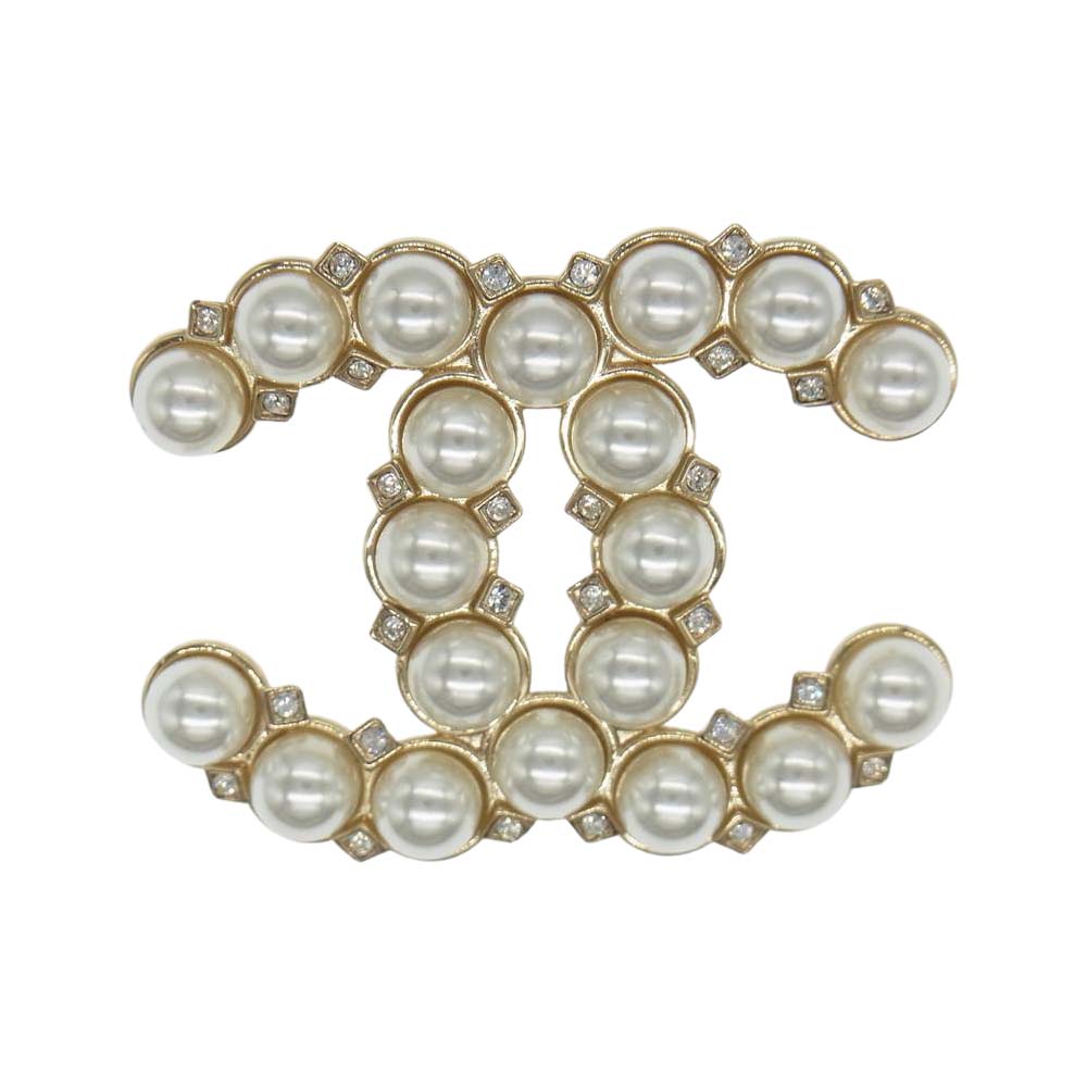 CHANEL シャネル A21A ココマーク フェイクパール ブローチ ゴールド系【中古】