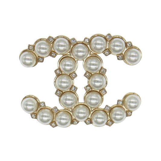CHANEL シャネル A21A ココマーク フェイクパール ブローチ ゴールド系【中古】