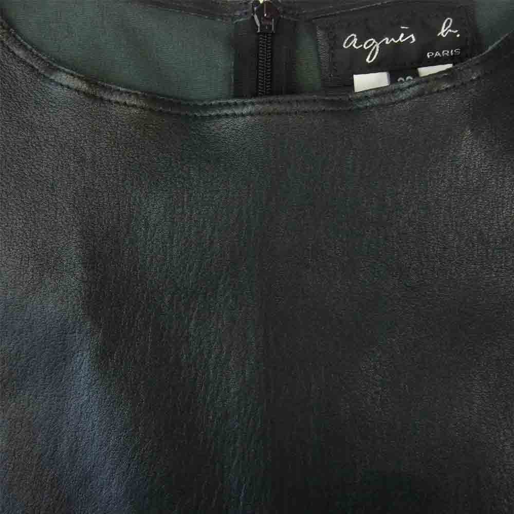 agnes b. アニエスベー 1407-0118 フランス製 国内正規品 ラムスキン 羊革 レザー ノースリーブ ワンピース ブラック系 38【中古】