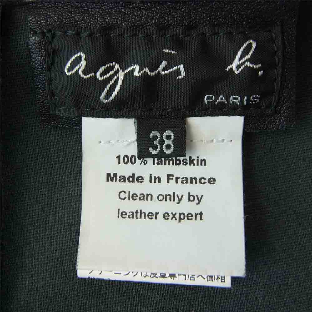 agnes b. アニエスベー 1407-0118 フランス製 国内正規品 ラムスキン 羊革 レザー ノースリーブ ワンピース ブラック系 38【中古】