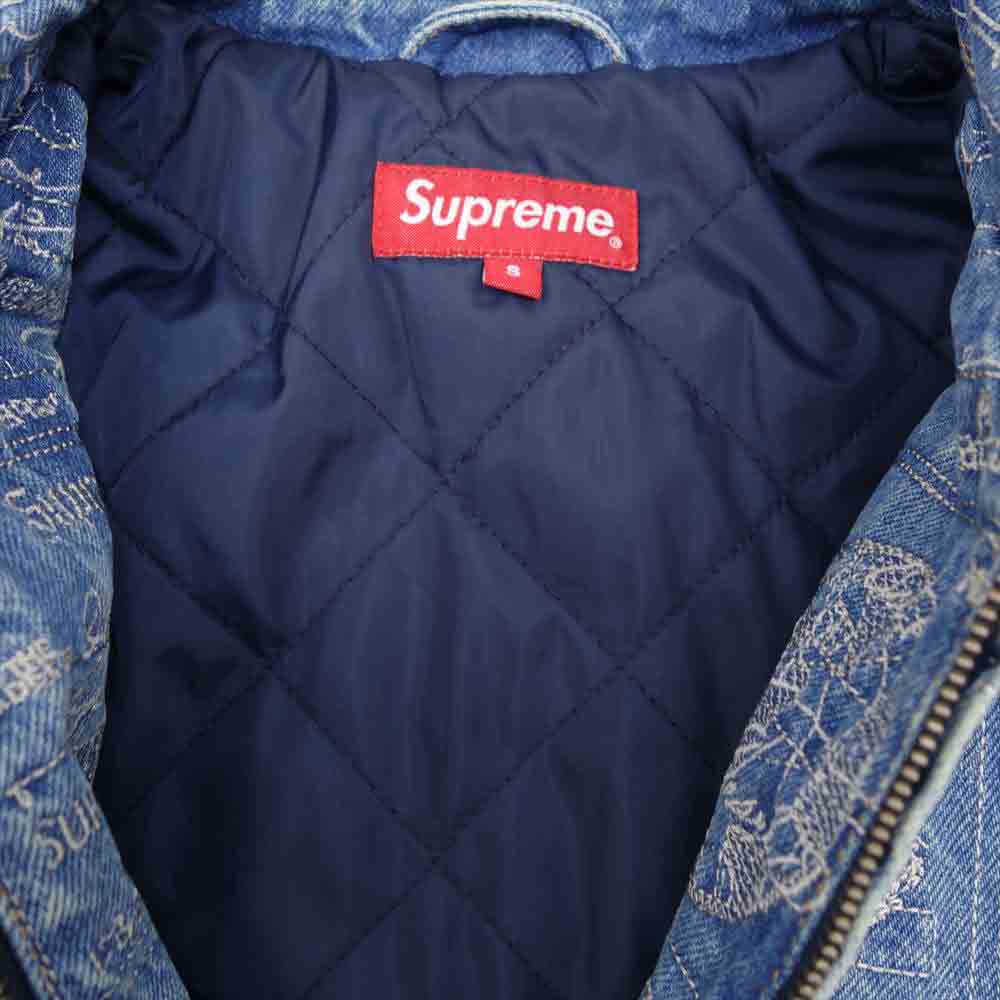 Supreme シュプリーム 20SS Checks Embroidered Denim Jacket 刺繍 デニム ジャケット ブルー系 S【美品】【中古】