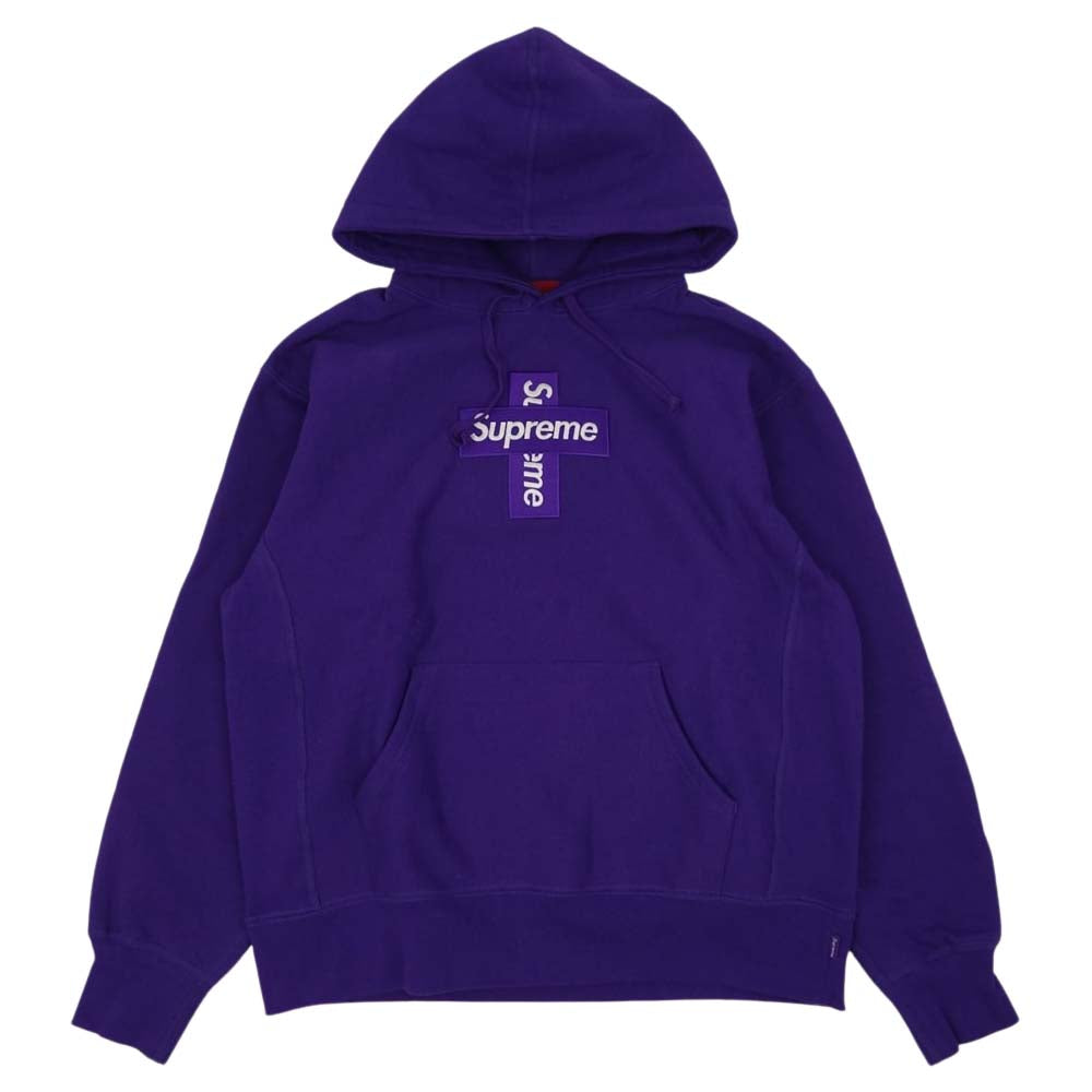 紫　XL supreme cross box logo パーカー シュプリーム