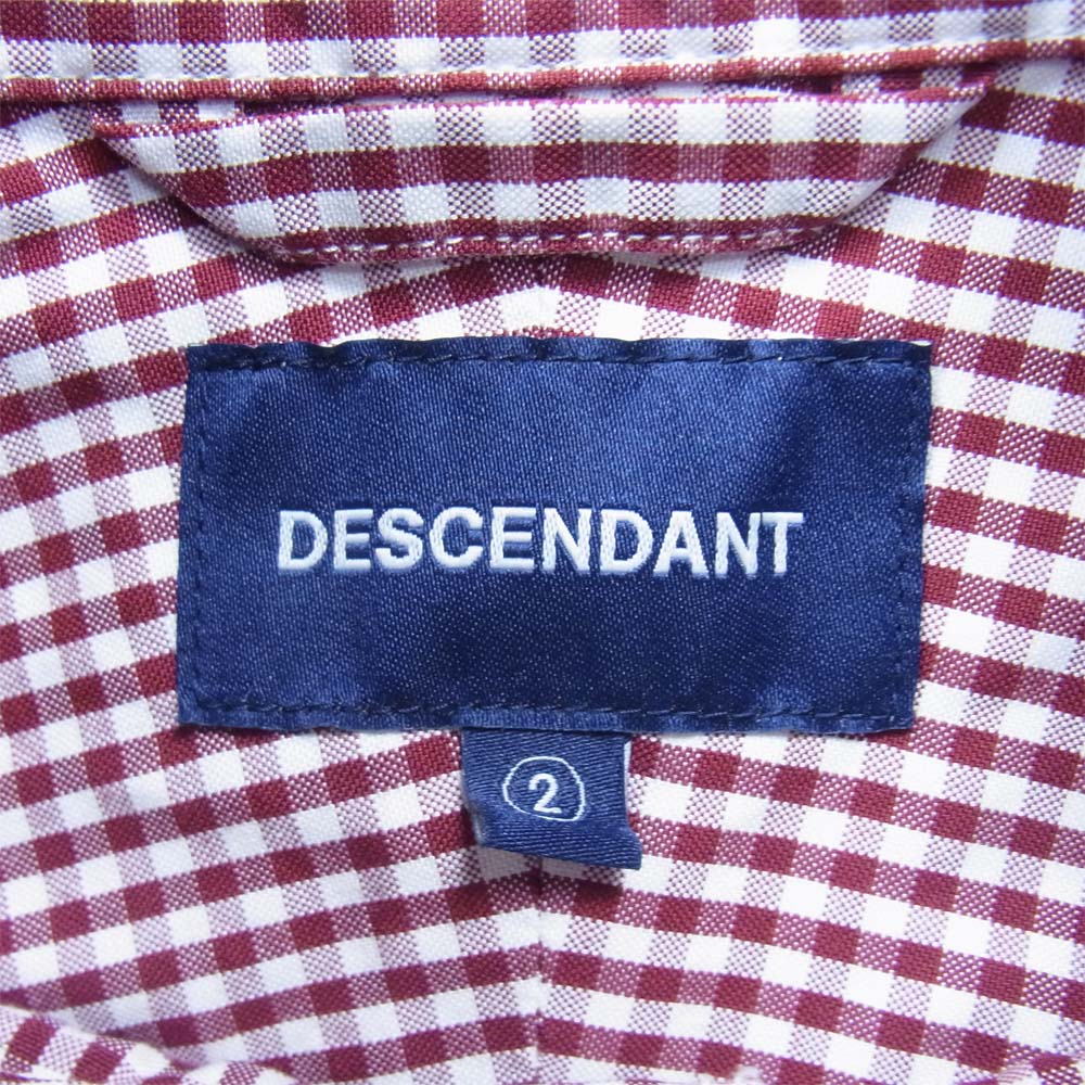 DESCENDANT ディセンダント 20SS 201WVDS-SHM06 HYANNIS B.D SS SHIRT ボタンダウン 半袖 チェック シャツ バーガンディ 2【極上美品】【中古】