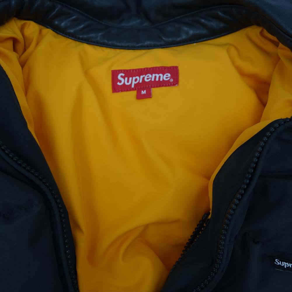 Supreme シュプリーム 19AW Leather Collar Puffy Jacket レザー カラー パフィー ジャケット ブラック系 M【中古】