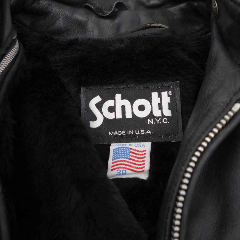 米国製】Schott レザー ライダースジャケット 38 黒 ボアライナー付