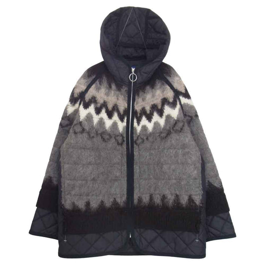 JUNYA WATANABE COMME des GARCONS MAN ジュンヤワタナベコムデギャルソンマン 21AW WH-J019 エステルタフタ ウールジャガード モヘア ニット 再構築 ドッキング キルティングジャケット グレー系 M【新古品】【未使用】【中古】