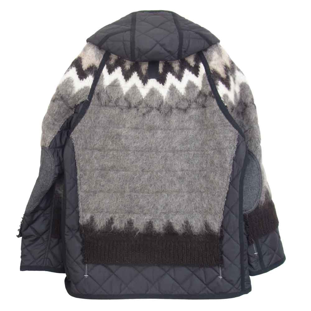 JUNYA WATANABE COMME des GARCONS MAN ジュンヤワタナベコムデギャルソンマン 21AW WH-J019 エステルタフタ ウールジャガード モヘア ニット 再構築 ドッキング キルティングジャケット グレー系 M【新古品】【未使用】【中古】