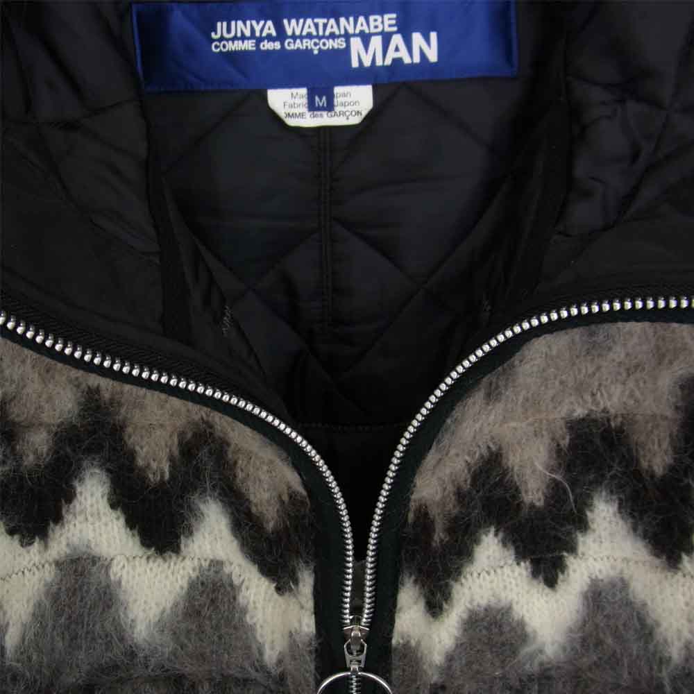 JUNYA WATANABE COMME des GARCONS MAN ジュンヤワタナベコムデギャルソンマン 21AW WH-J019 エステルタフタ ウールジャガード モヘア ニット 再構築 ドッキング キルティングジャケット グレー系 M【新古品】【未使用】【中古】