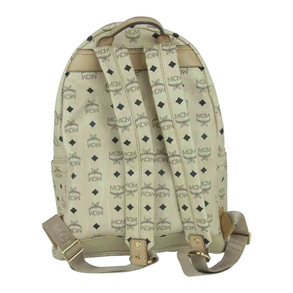 MCM エム・シー・エム ロゴグラム レザー スタッズ デイパック バックパック リュック ベージュ系【中古】