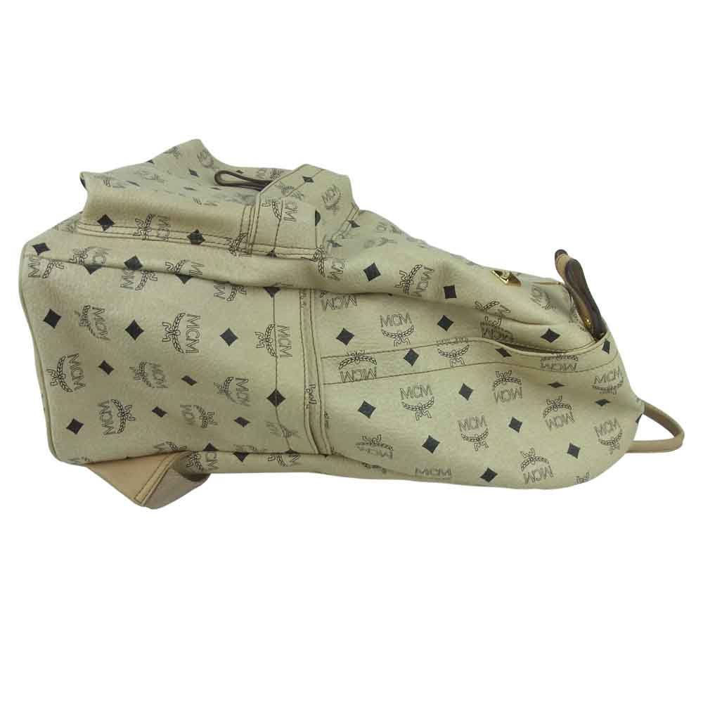 MCM エム・シー・エム ロゴグラム レザー スタッズ デイパック バックパック リュック ベージュ系【中古】