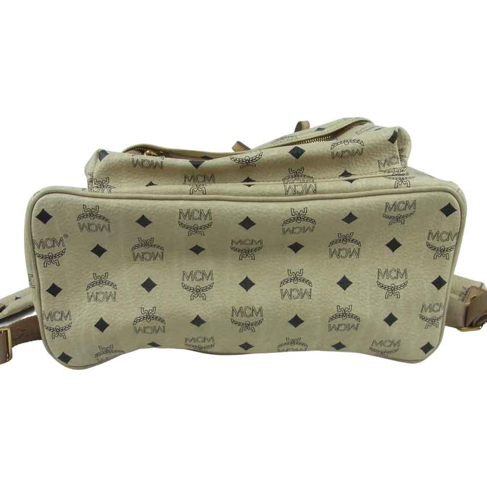 MCM エム・シー・エム ロゴグラム レザー スタッズ デイパック バックパック リュック ベージュ系【中古】