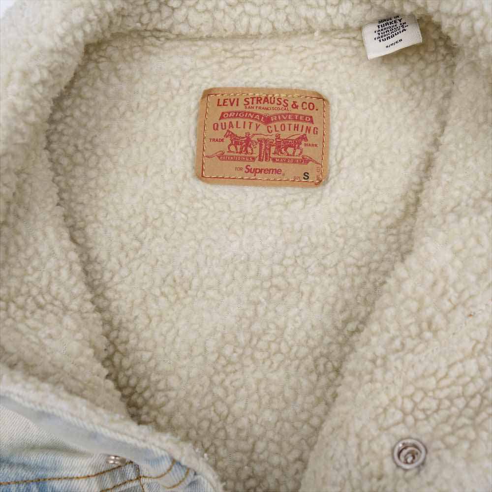 Supreme シュプリーム 16AW × LEVIS リーバイス Bleached Sherpa Trucker Jacket ボア デニム シェルパ トラッカー ジャケット ホワイト系 ブルー系 S【中古】