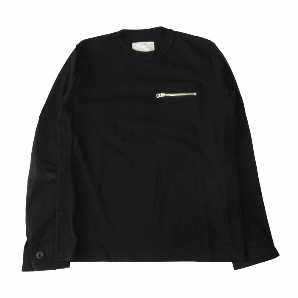 Sacai サカイ 21SS 21-02515M Cotton Jersey Long Sleeve Zip T-Shirt ナイロンドッキング  サイドスナップボタン ジップポケット 長袖Tシャツ ブラック系 1【美品】【中古】