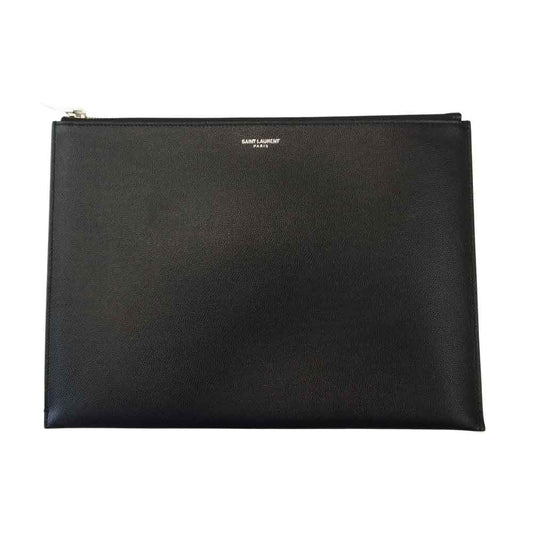 SAINT LAURENT サンローラン GBL397294 0317 ミニ ジップ タブレット スリーブ クラッチ バッグ ブラック系【中古】