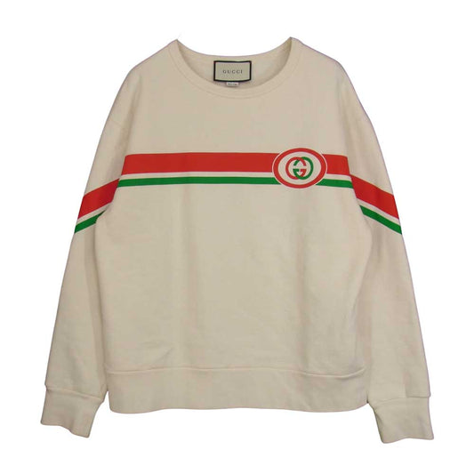 GUCCI グッチ 19AW 475532 国内正規品 GGウェブ ストライプ クルーネック スウェット ホワイト系 S【中古】