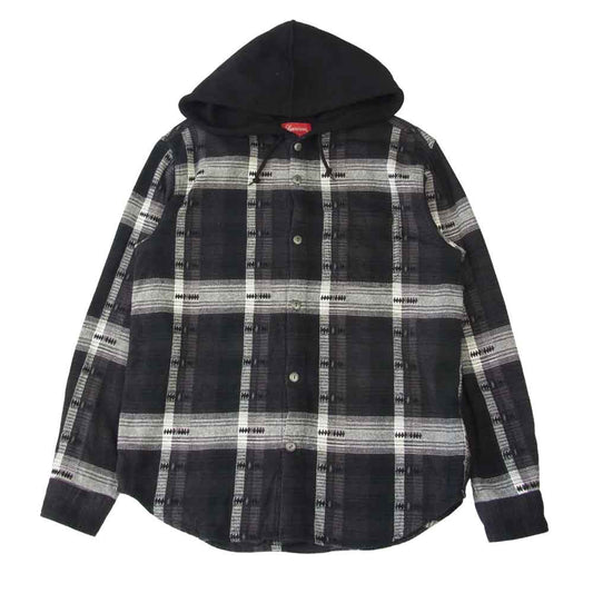 Supreme シュプリーム 18AW Hooded Jacquard Flannel Shirt フード ジャガード フランネル シャツ ブラック系 S【中古】