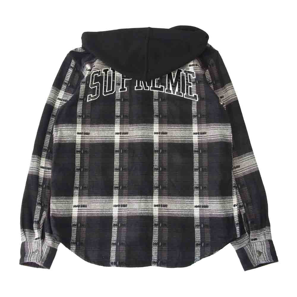 Supreme シュプリーム 18AW Hooded Jacquard Flannel Shirt フード ジャガード フランネル シャツ ブラック系 S【中古】