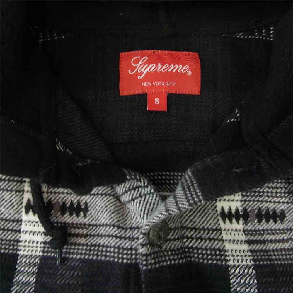 Supreme シュプリーム 18AW Hooded Jacquard Flannel Shirt フード ジャガード フランネル シャツ ブラック系 S【中古】
