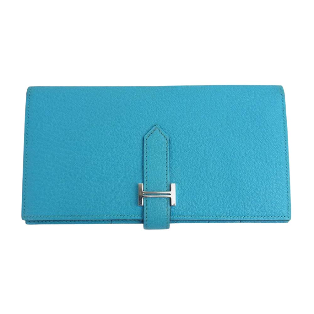 HERMES エルメス □N刻印 ベアンスフレ シルバー金具 財布 ライトブルー系【中古】