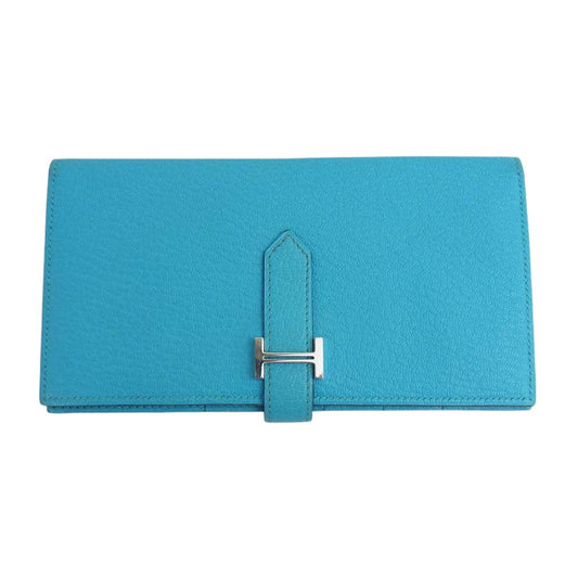 HERMES エルメス □N刻印 ベアンスフレ シルバー金具 財布 ライトブルー系【中古】