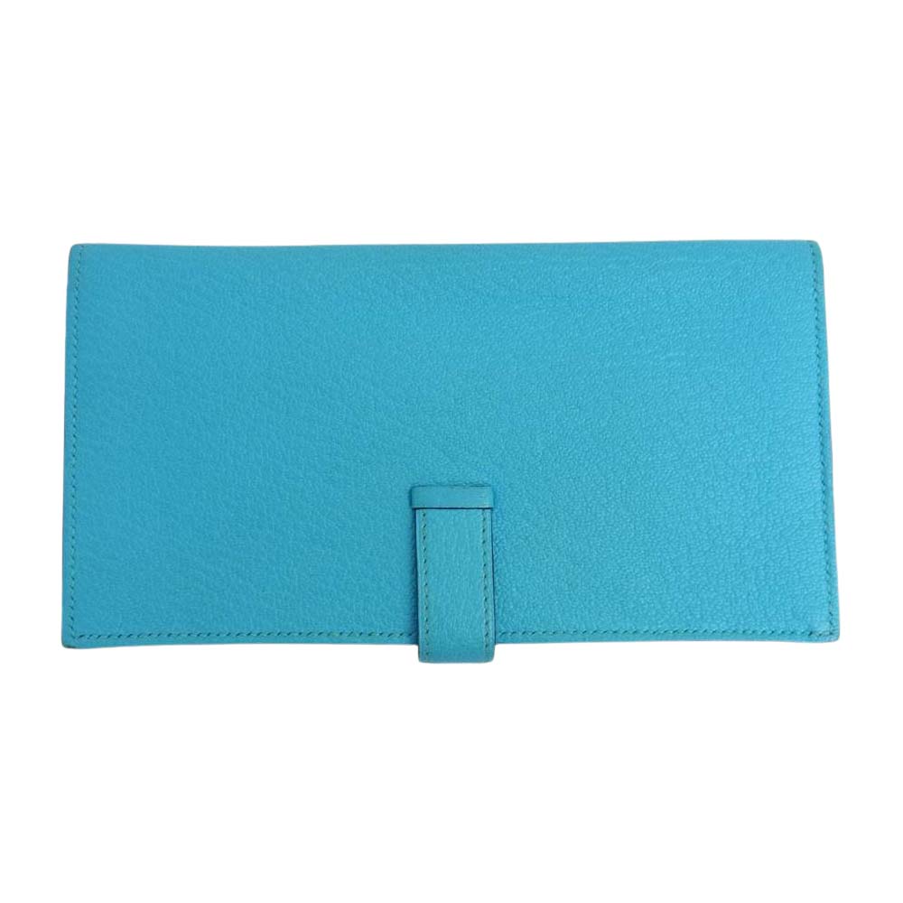 HERMES エルメス □N刻印 ベアンスフレ シルバー金具 財布 ライトブルー系【中古】