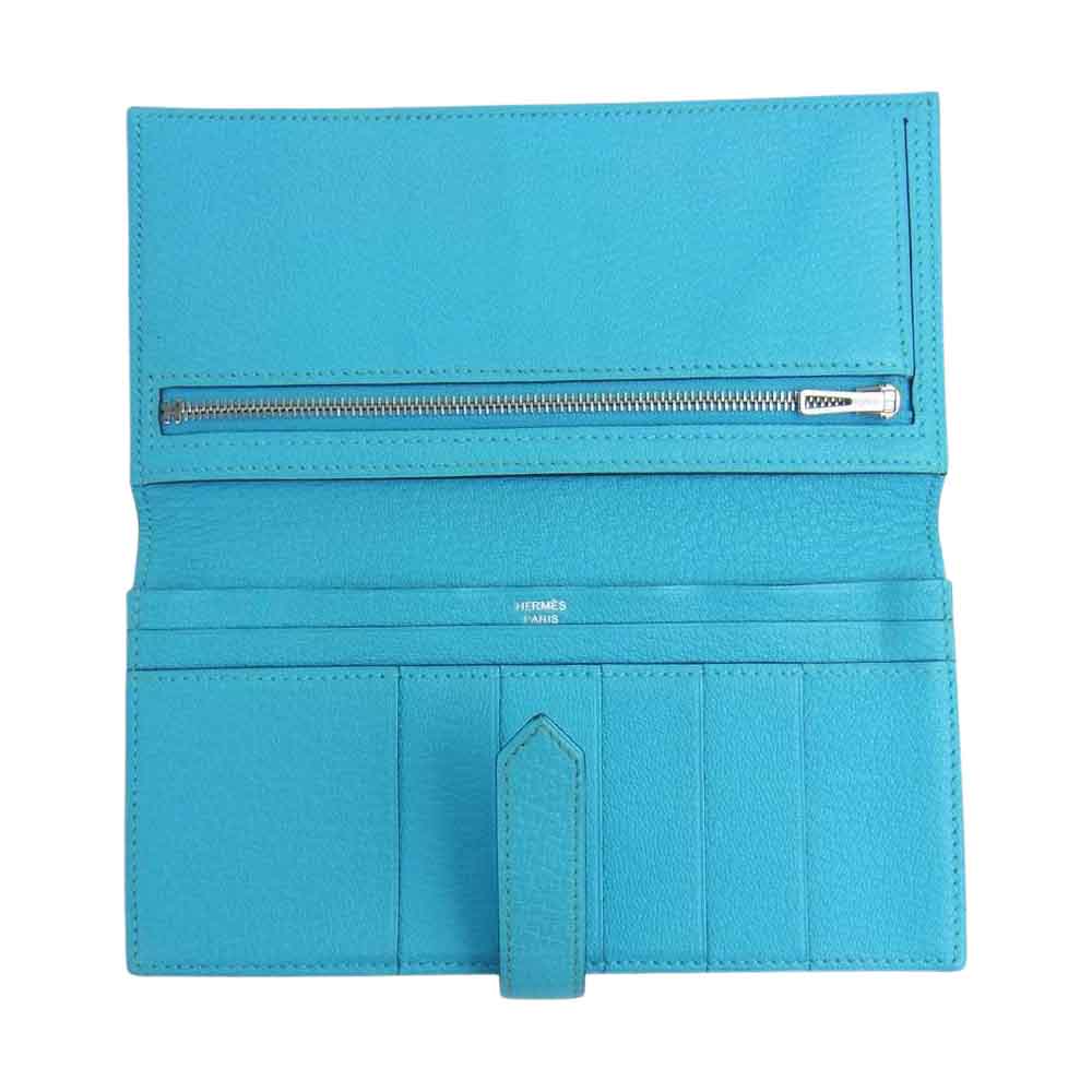 HERMES エルメス □N刻印 ベアンスフレ シルバー金具 財布 ライトブルー系【中古】