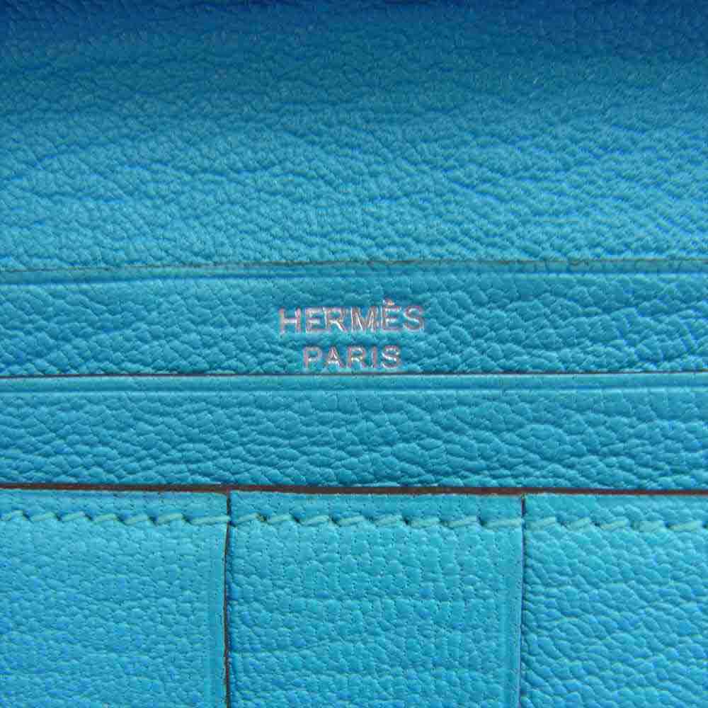 HERMES エルメス □N刻印 ベアンスフレ シルバー金具 財布 ライトブルー系【中古】