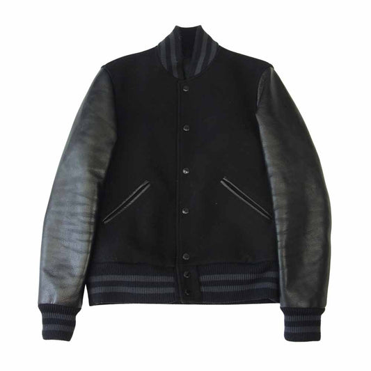 Rags McGREGOR ラグスマックレガー 211133603  袖レザー メルトン スタジャン 裏地レオパ柄 ブラック系 S【中古】