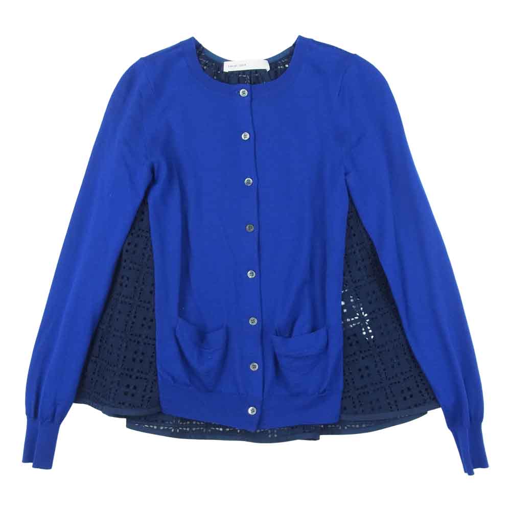 Sacai サカイ 15AW 15AWLU1032 LUCK ラック バック レース切替 カーディガン ウール コットン ブルー系 1【中古】