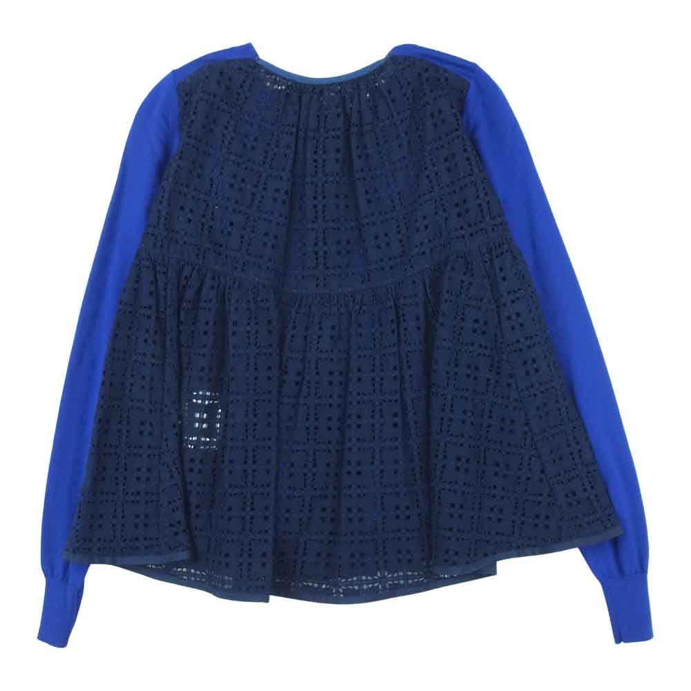 Sacai サカイ 15AW 15AWLU1032 LUCK ラック バック レース切替 カーディガン ウール コットン ブルー系 1【中古】