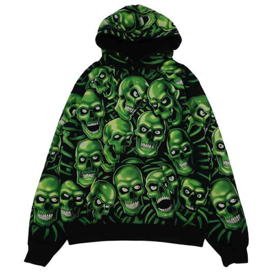 Supreme シュプリーム 18SS Skull Pile Hooded Sweatshirt スカルパイルプルオーバーパーカー ライトグリーン系 ブラック系 XL【中古】