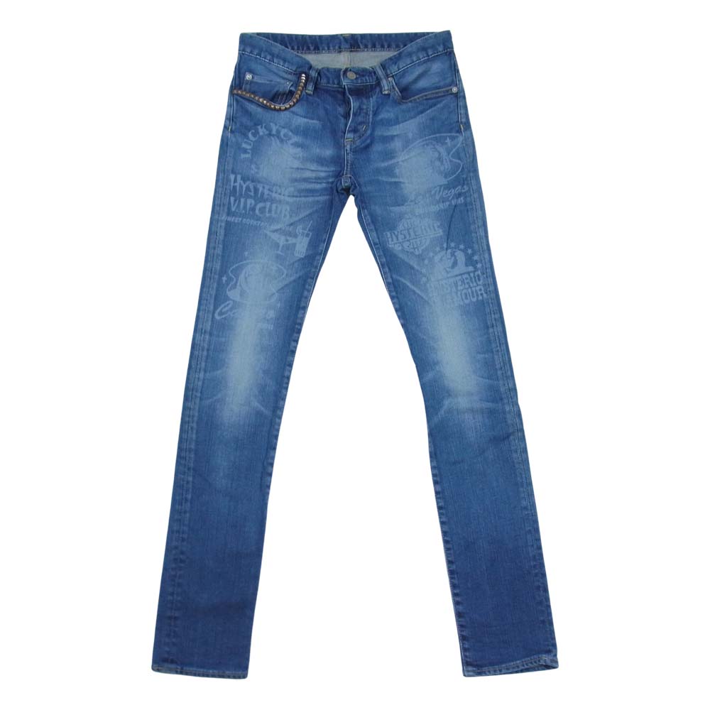 HYSTERIC GLAMOUR ヒステリックグラマー 0132AP10 ガールプリント スタッズ スキニー デニム パンツ インディゴブルー系 XS【中古】