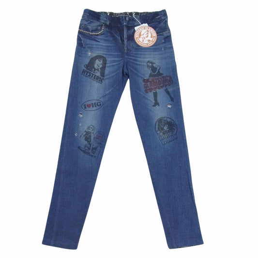 HYSTERIC GLAMOUR ヒステリックグラマー 21AW 01211CP02 WHISKY柄 リバーシブル 転写 スウェット パンツ インディゴブルー系 FREE【美品】【中古】