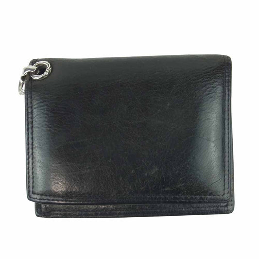 LEONARD KAMHOUT レナードカムホート メンティング フライト レザー ウォレット 二つ折り 財布 ブラック系【中古】