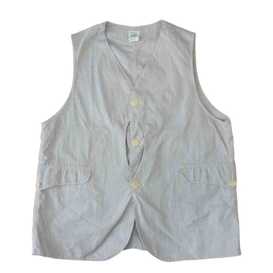 POST OVERALLS ポストオーバーオールズ ROYAL TRAVELER VEST ロイヤル トラベラー ストライプ ベスト ブルー系 L【中古】