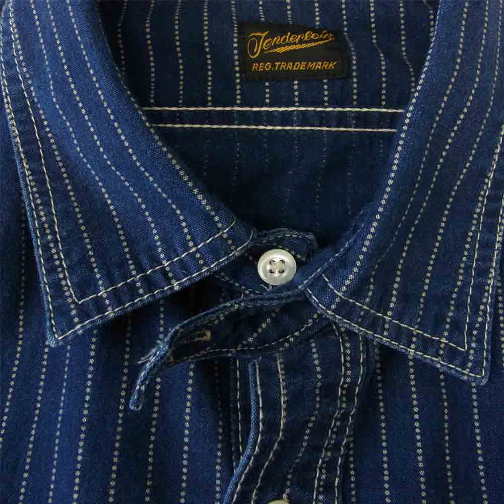 TENDERLOIN テンダーロイン 日本製 T-POLKA DOT SHIRT コットン ドット ストライプ 長袖 シャツ インディゴブルー系 S【中古】