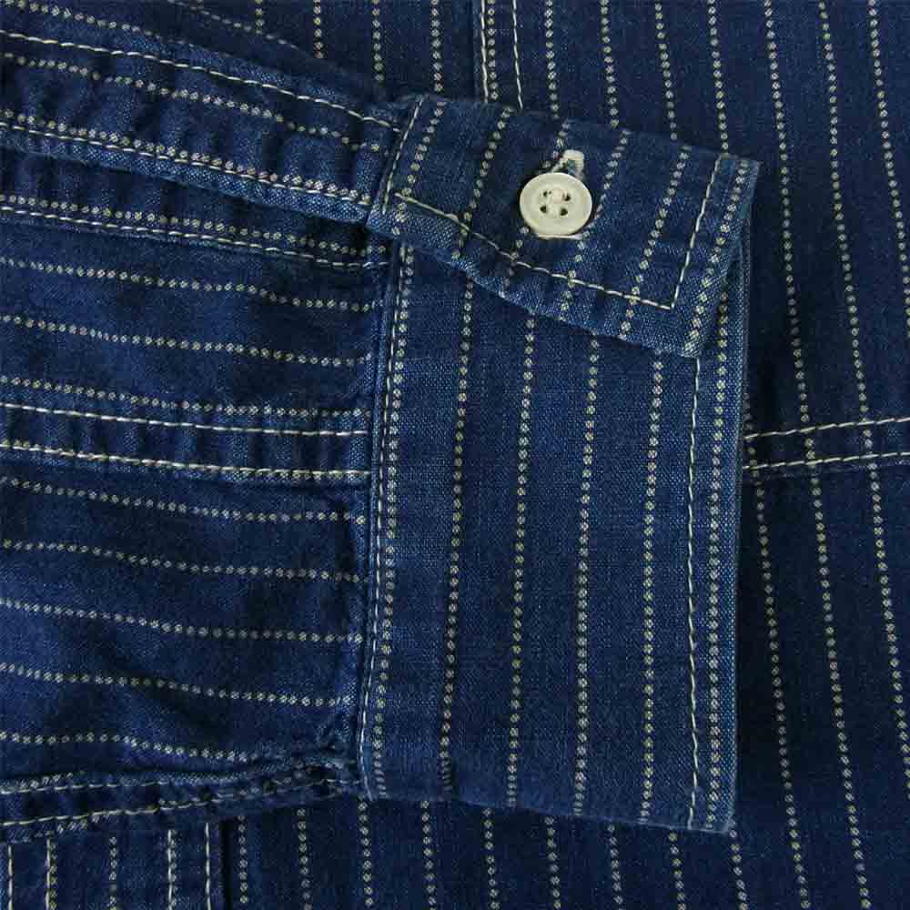 TENDERLOIN テンダーロイン 日本製 T-POLKA DOT SHIRT コットン ドット ストライプ 長袖 シャツ インディゴブルー系 S【中古】