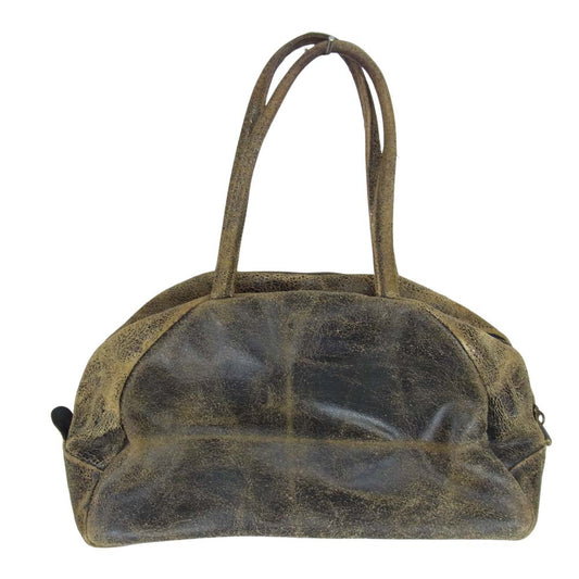 JAS.M.B ジャスエムビー クラック加工 レザー ボストン バッグ ブラック系【中古】