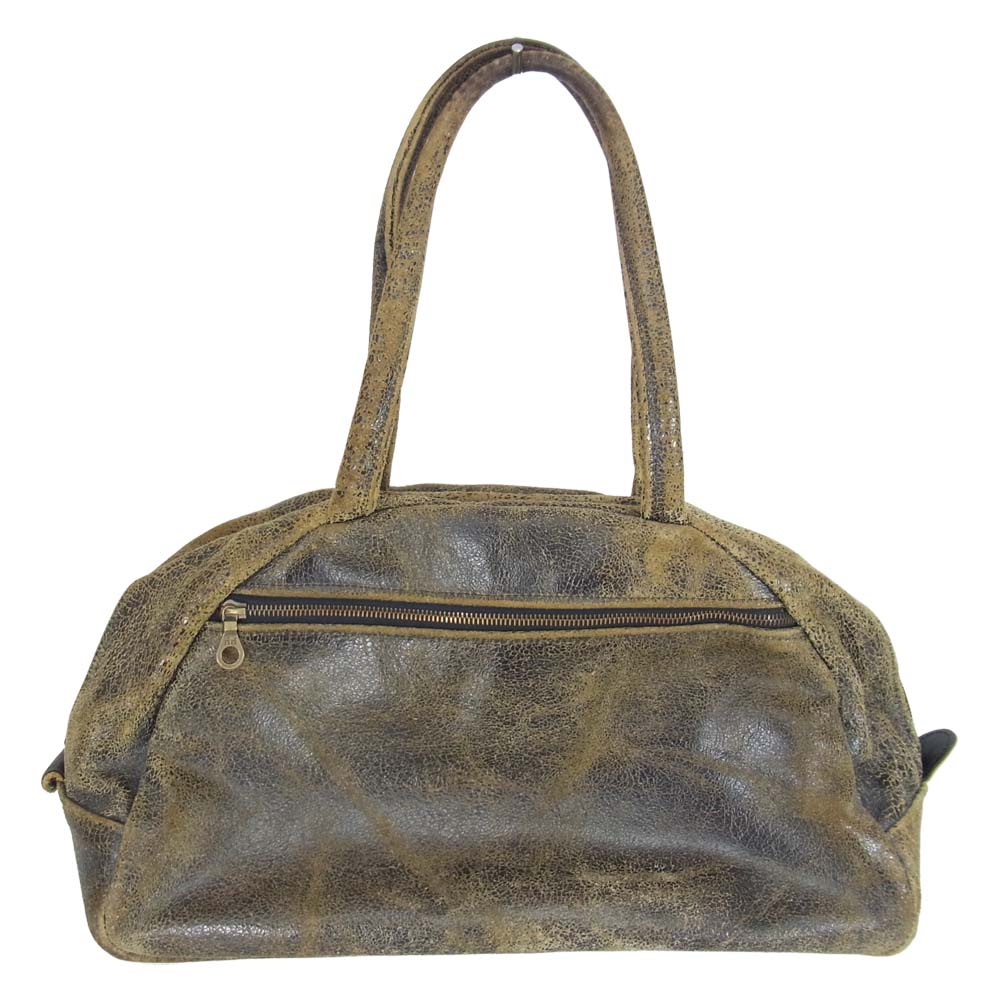 JAS.M.B ジャスエムビー クラック加工 レザー ボストン バッグ ブラック系【中古】