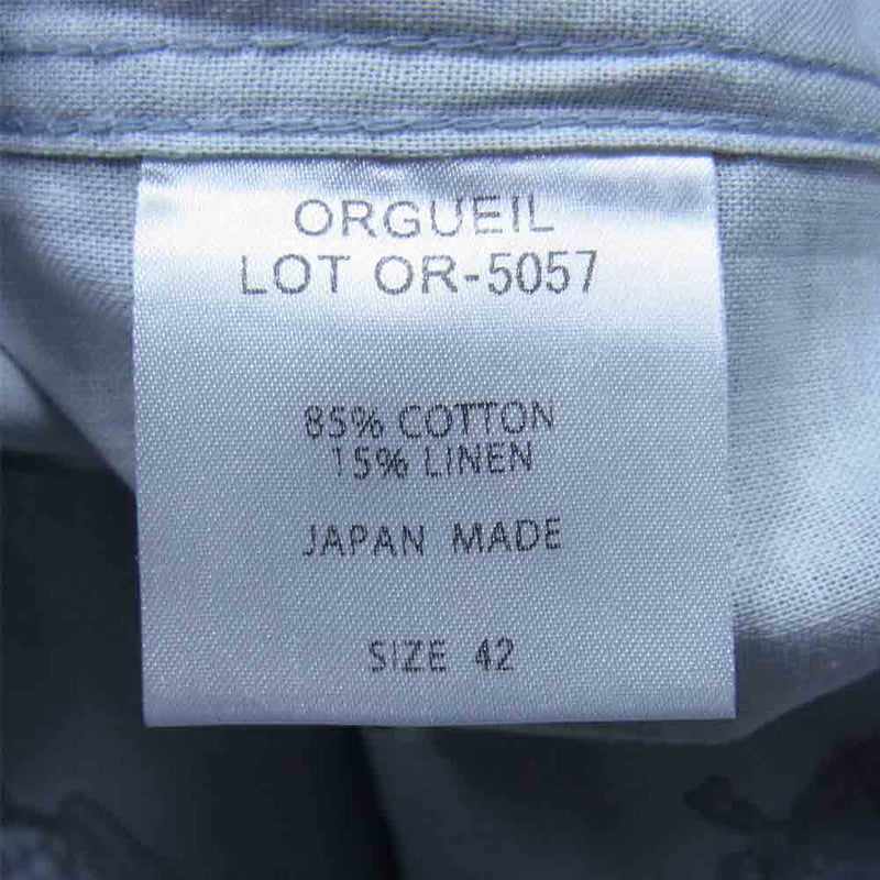 ORGUEIL オルゲイユ OR-5057 Long Sleeve Open Coller Shirt ロング スリーブ オープン カラー シャツ グレー系 42【新古品】【未使用】【中古】