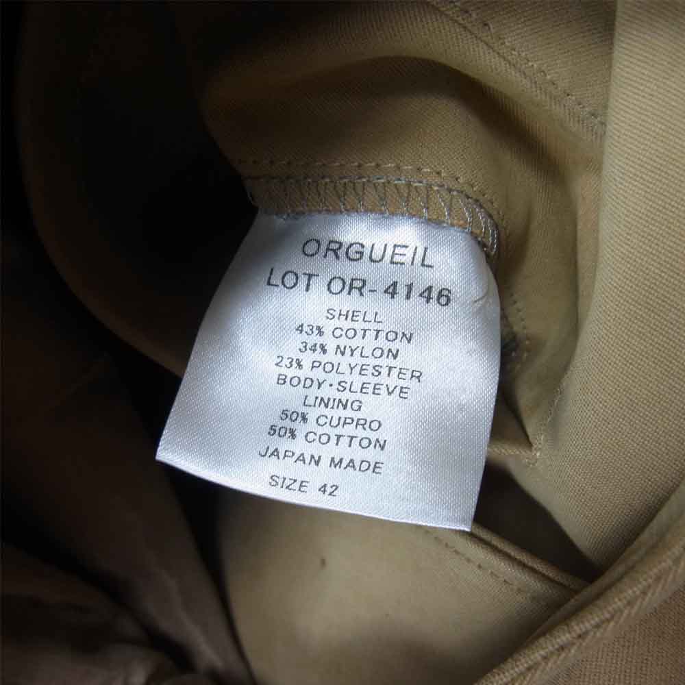 ORGUEIL オルゲイユ OR-4146 Travelers Jacket トラベラーズ ジャケット モールスキン スタンドカラー ベージュ系 42【新古品】【未使用】【中古】
