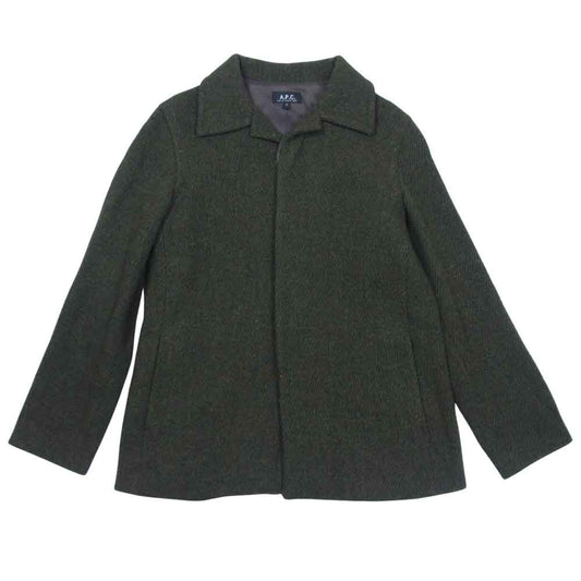 A.P.C. アーペーセー D-TK447 イタリア製 比翼 ウール ジャケット コート モスグリーン系 M【中古】