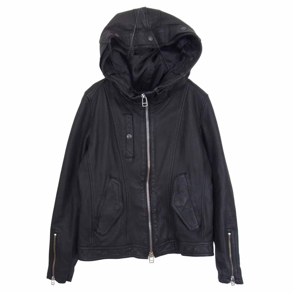 AVIREX アヴィレックス 6201020 Belle HOOD BELT SHORT LEATHER ラムレザー フード ベルト ショート レザー ジャケット ブラック系 S【中古】