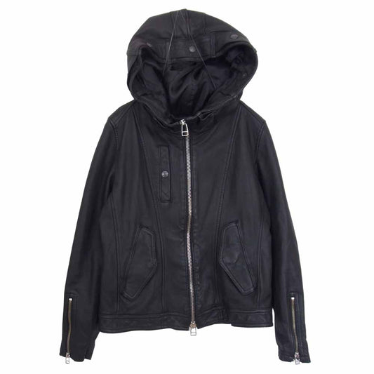 AVIREX アヴィレックス 6201020 Belle HOOD BELT SHORT LEATHER ラムレザー フード ベルト ショート レザー ジャケット ブラック系 S【中古】