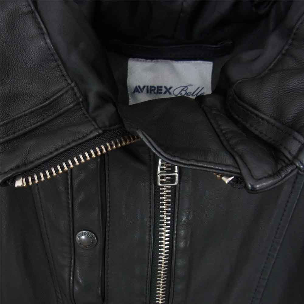 AVIREX アヴィレックス 6201020 Belle HOOD BELT SHORT LEATHER ラムレザー フード ベルト ショート レザー ジャケット ブラック系 S【中古】