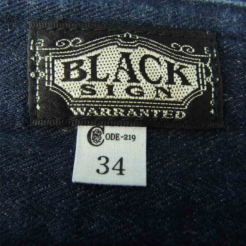 BLACK SIGN ブラックサイン Indigo Herringbone Marine Trousers インディゴ ヘリンボーン トラウザーズ インディゴブルー系 34【中古】