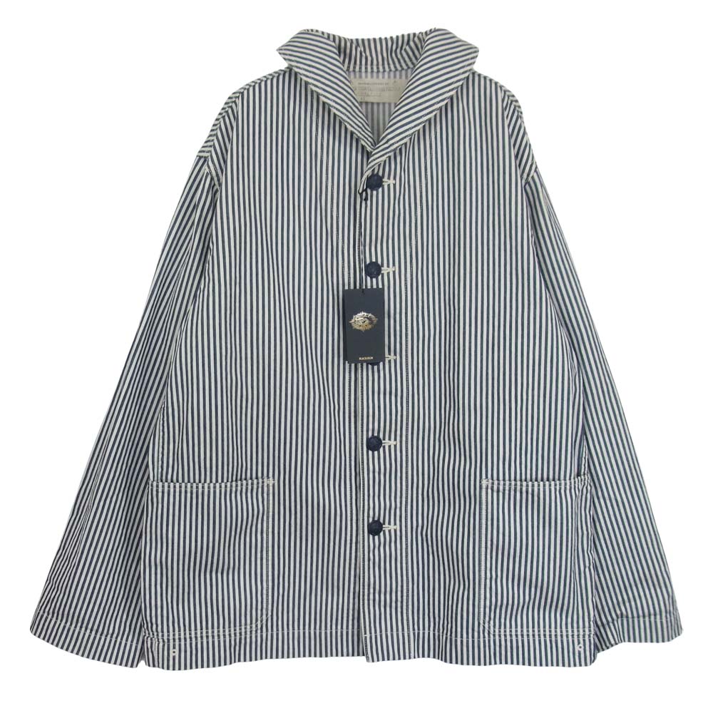 BLACK SIGN ブラックサイン BSSJ-18401B UTILITY JACKET ヒッコリー ショールカラー カバーオール  ネイビー系 42【新古品】【未使用】【中古】